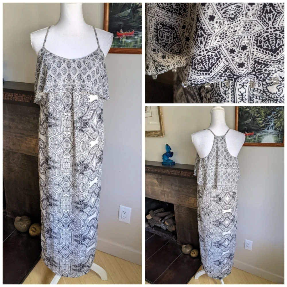 Anthropologie Fliese Maxi Dress Vanessa Virginia Wmns 2 Beaded Trim Flounce 158 - Picture 1 of 9